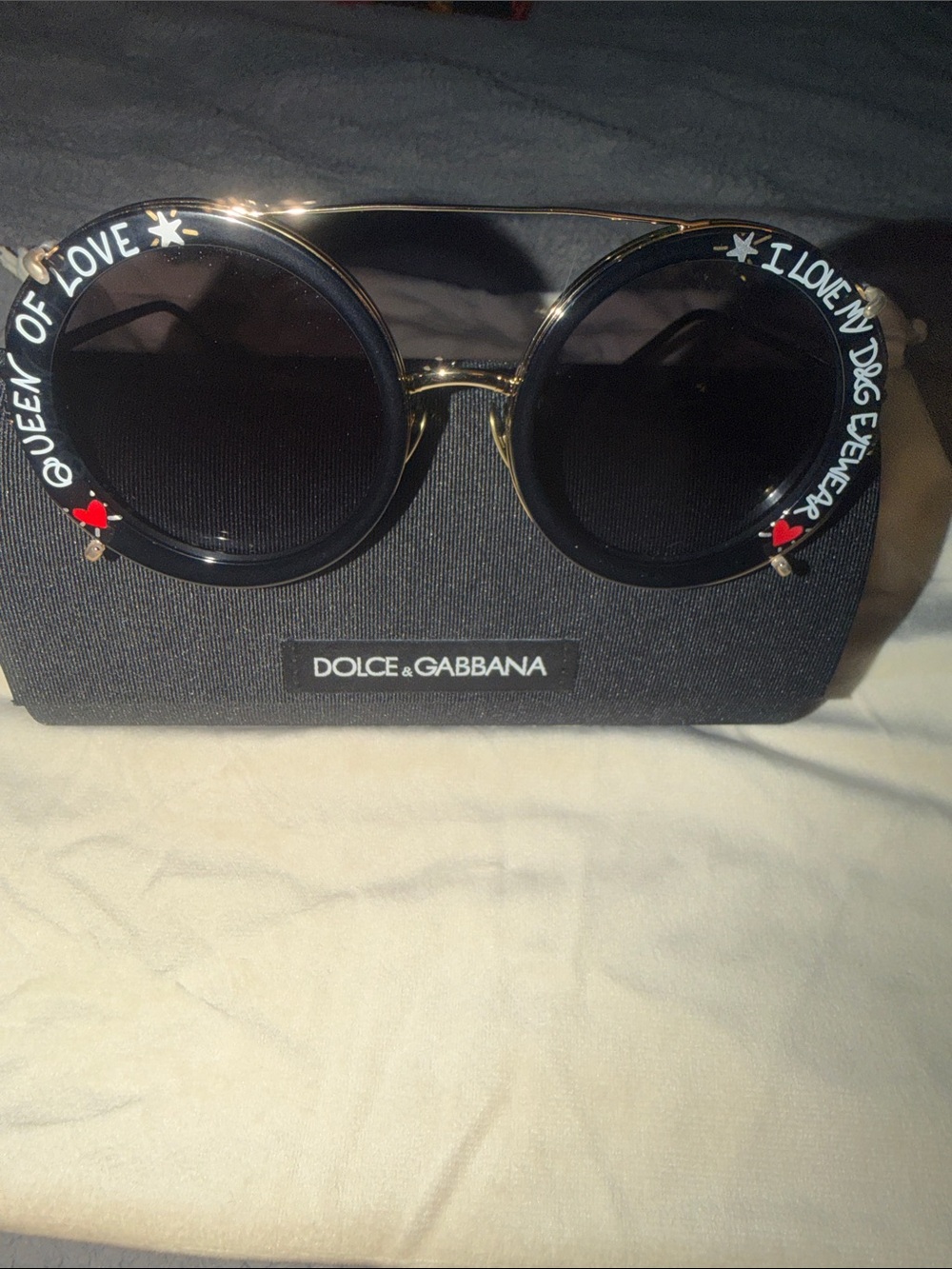 Preloved Dolce & Gabbana Black Round 'Queen of Love' Sunglasses with case